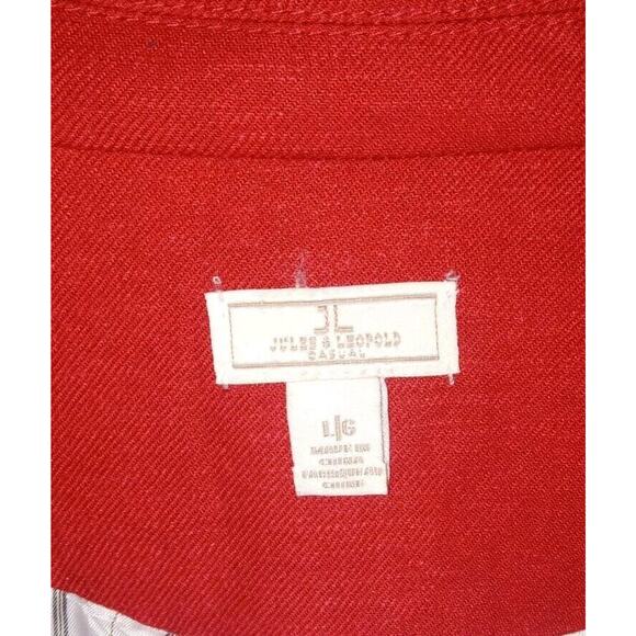 Jules Leopold Womens Red Linen Blazer L Contrast Cuff & Lining Corpcore Academia - Picture 4 of 5